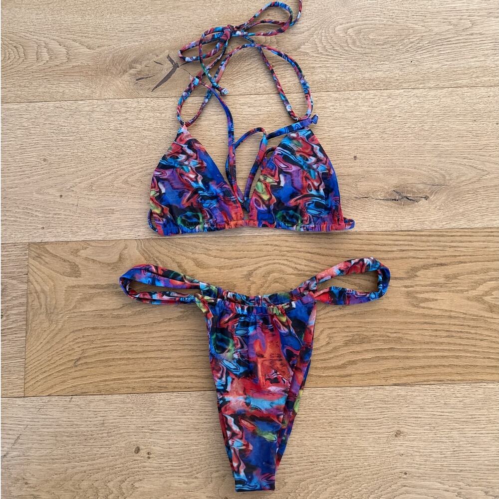 Gonza Swim - Virginia Triangle Bikini & Side Strap Bottoms in Purple Red Green